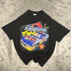 Rare Vintage 90s 1996 Nascar Daytona 500 Winston Cup Black Car Graphic Tshirt L